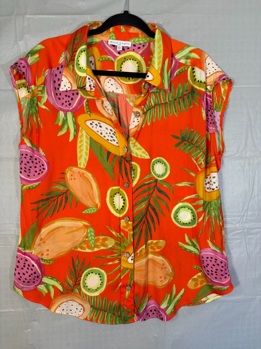83. Maison d’Amelie Orange Tropical Fruit Button-Front Sleeveless Top